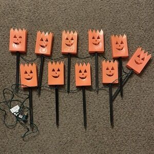 Vintage‎ 1990s Halloween Jack O Lantern Pathway Lights Set of 10 Pumpkin Stakes